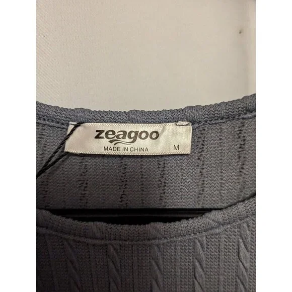 Zeagoo Women's Casual Knit Sweater Dress with Pockets Crew Medium, Blue/Grayish - Picture 5 of 15